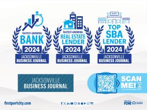 First Port City Bank recognized by the Jacksonville Business Journal as one of North Florida’s Fastest Growing Banks, a Top SBA Lender, and a Fastest Growing Real Estate Lender